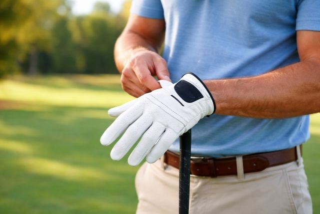 right handed golfer wears glove